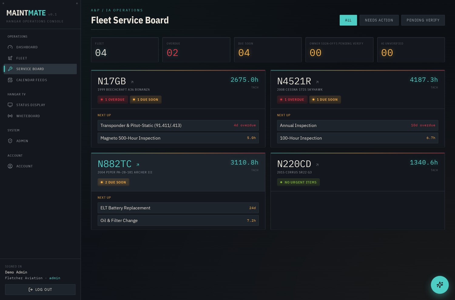 Inspection and AD compliance tracking